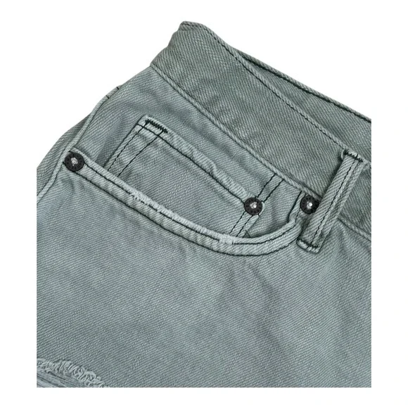 We the Free Denim Cutoff Jean Shorts Destroyed Ripped Sage‎ Green Sz 28 Button - Picture 3 of 11